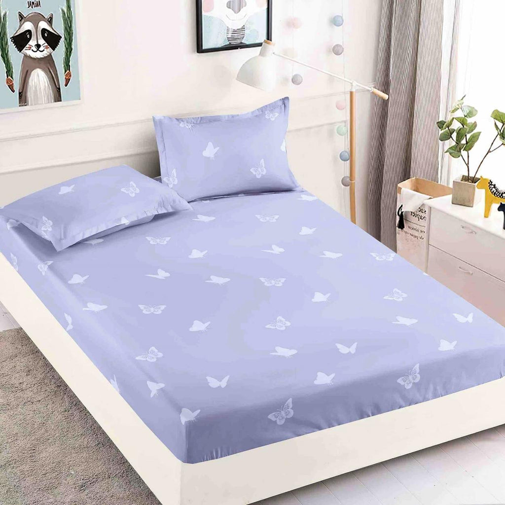Cearceafuri cu Elastic Bumbac Finet Pat Dublu Mov Fluturasi CFJ51