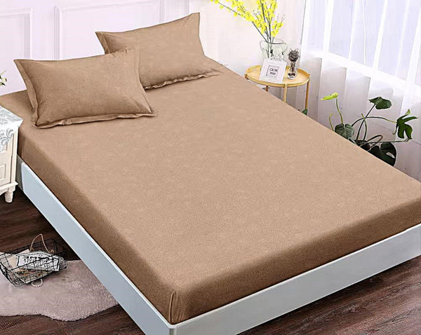 husa cu elastic bumbac finet pat dublu maro uni CFJ02