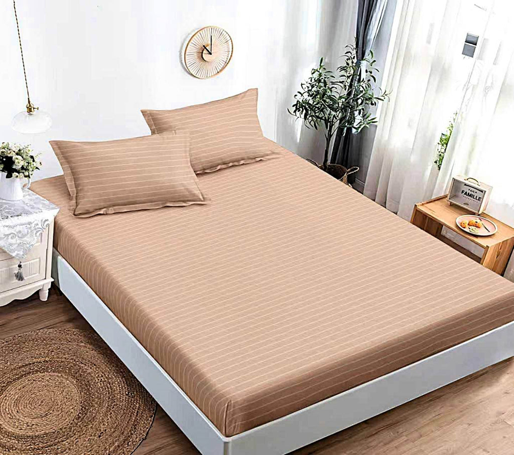 husa cu elastic bumbac finet pat dublu  maro dungi CFJ114