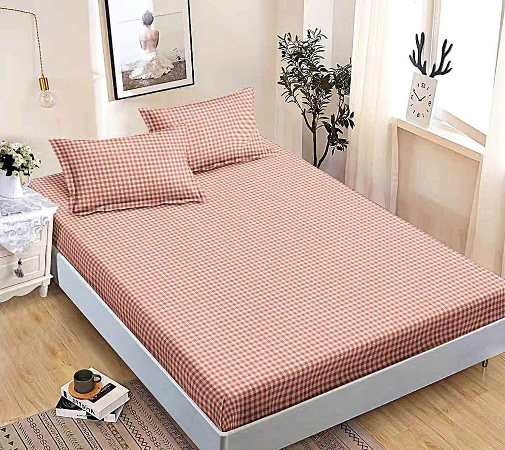 husa cu elastic bumbac finet pat dublu maro geometric CFJ65