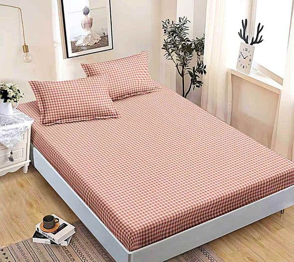 husa cu elastic bumbac finet pat dublu maro geometric CFJ65