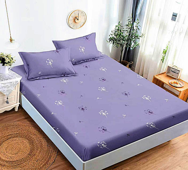 husa cu elastic bumbac finet pat dublu mov flori CFJ97