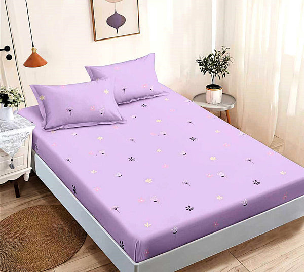 husa cu elastic bumbac finet pat dublu mov flori CFJ05