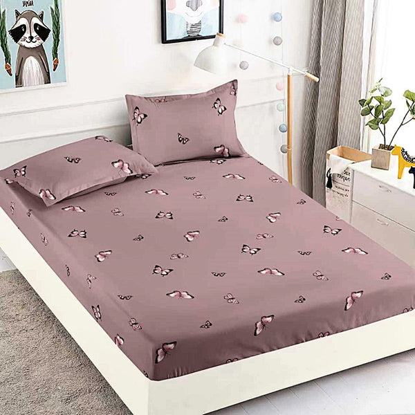 husa cu elastic bumbac finet pat dublu mov fluturi CFJ28