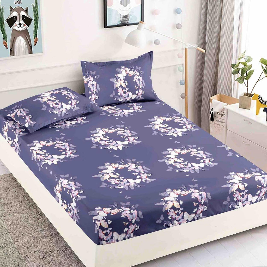 Cearceafuri cu Elastic Bumbac Finet Pat Dublu Mov Fluturasi CFJ55