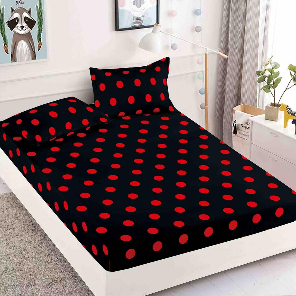 Cearceafuri cu Elastic Bumbac Finet Pat Dublu Negre Buline CFJ47