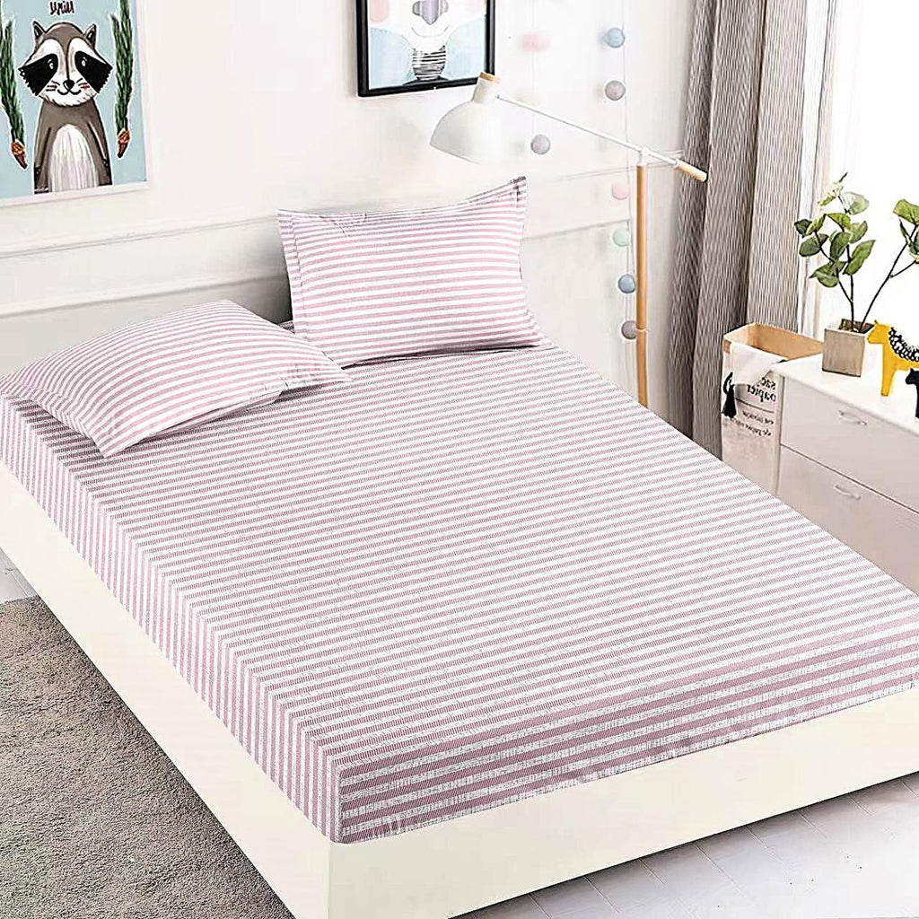 cearceafuri cu elastic bumbac finet pat dublu roz alb dulgi CFJ188