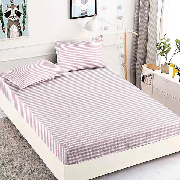 cearceafuri cu elastic bumbac finet pat dublu roz alb dulgi CFJ188