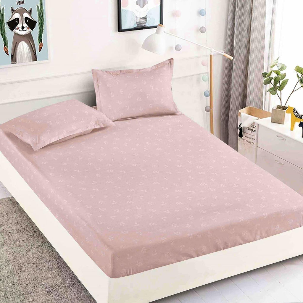 Cearceafuri cu Elastic Bumbac Finet Pat Dublu Roz Frunze CFJ48