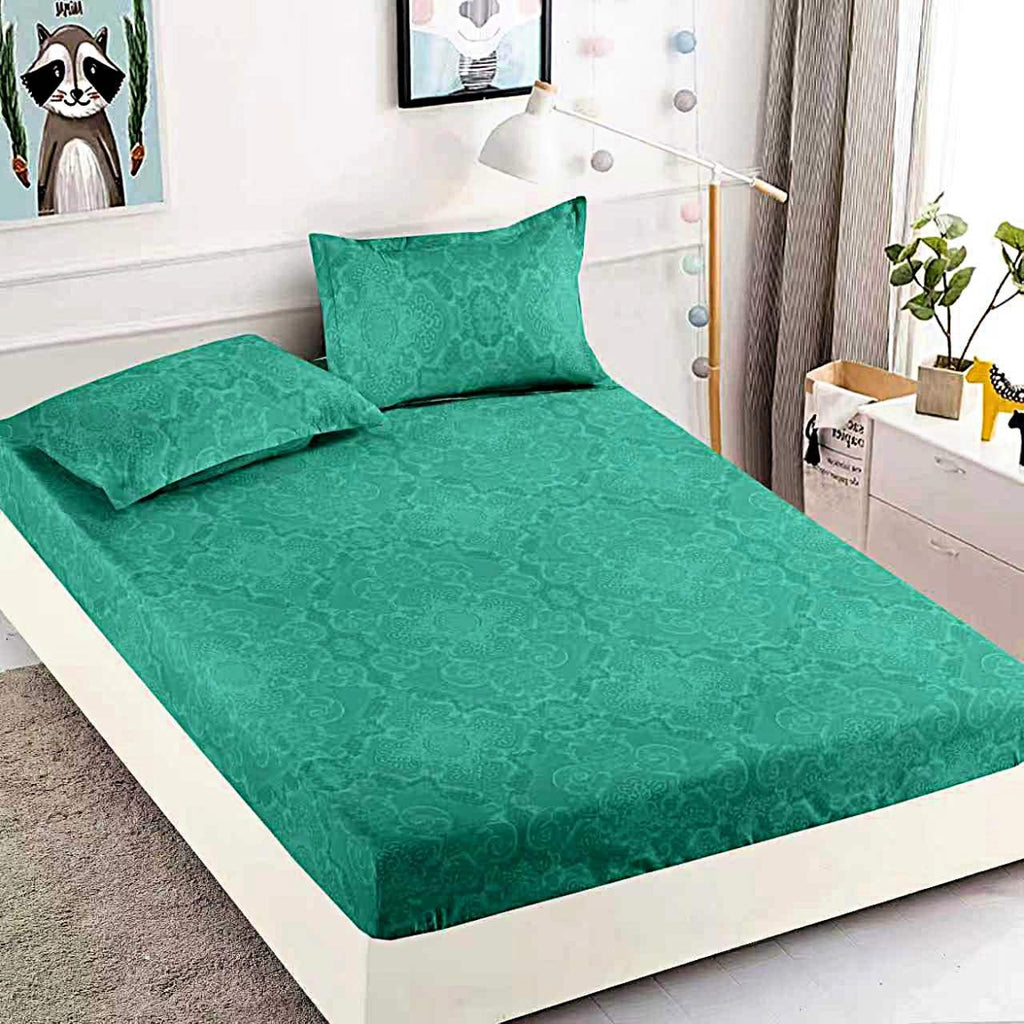 husa cu elastic bumbac finet pat dublu verde oriental CFJ71