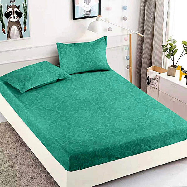 husa cu elastic bumbac finet pat dublu verde oriental CFJ71