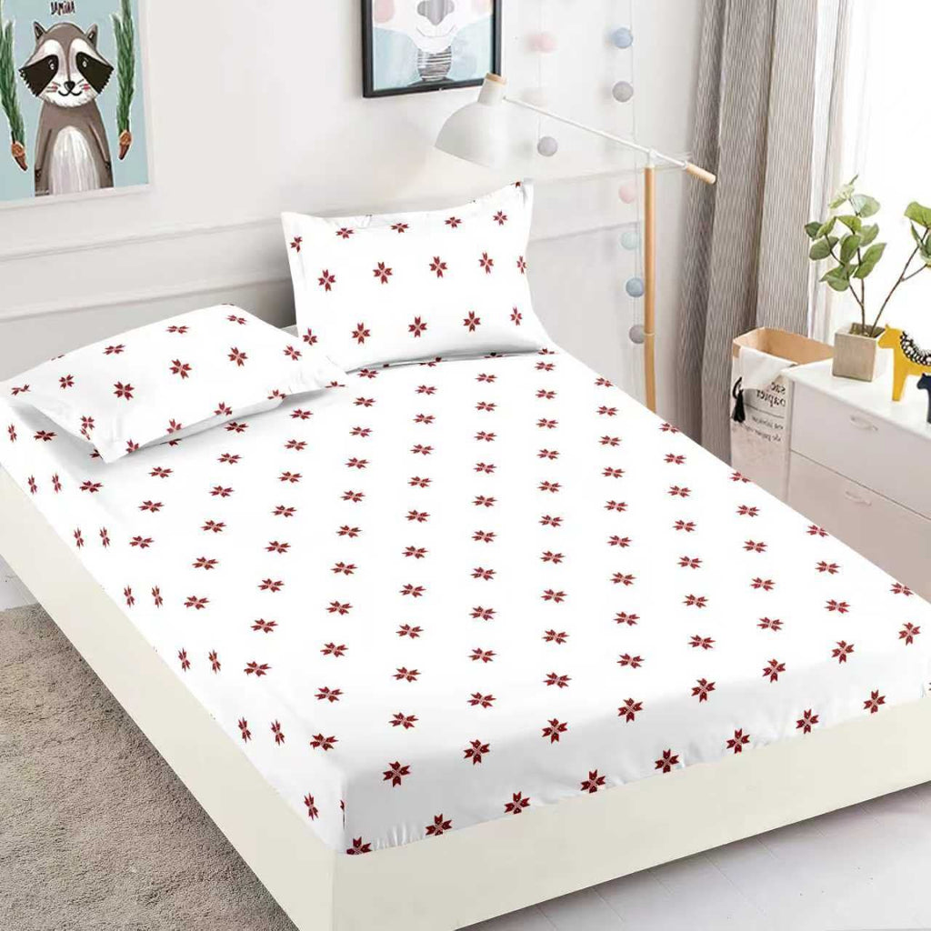 cearceaf cu elastic bumbac finet pat dublu alb geometric CFJ136