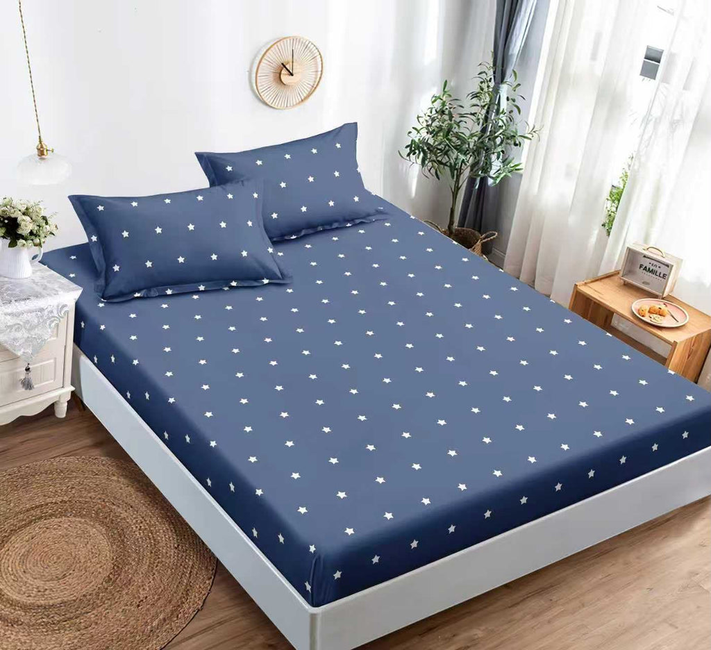 cearceaf cu elastic bumbac finet pat dublu bleumarin stele CFJ131