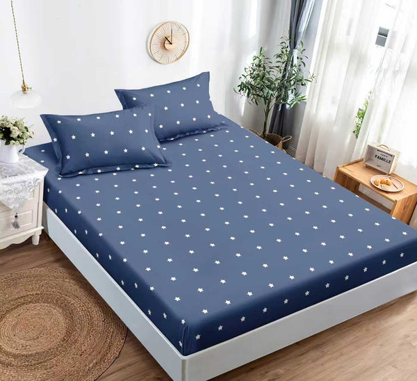 cearceaf cu elastic bumbac finet pat dublu bleumarin stele CFJ131