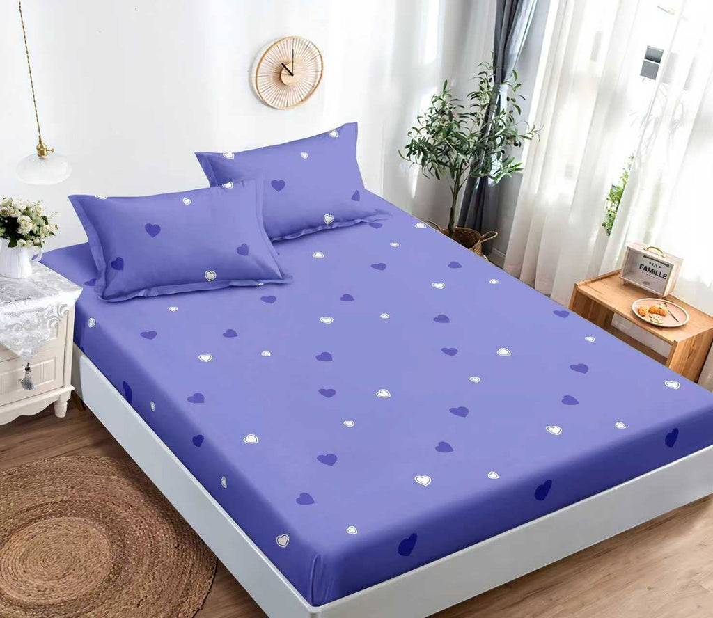 cearceaf cu elastic bumbac finet pat dublu mov inimi CFJ133