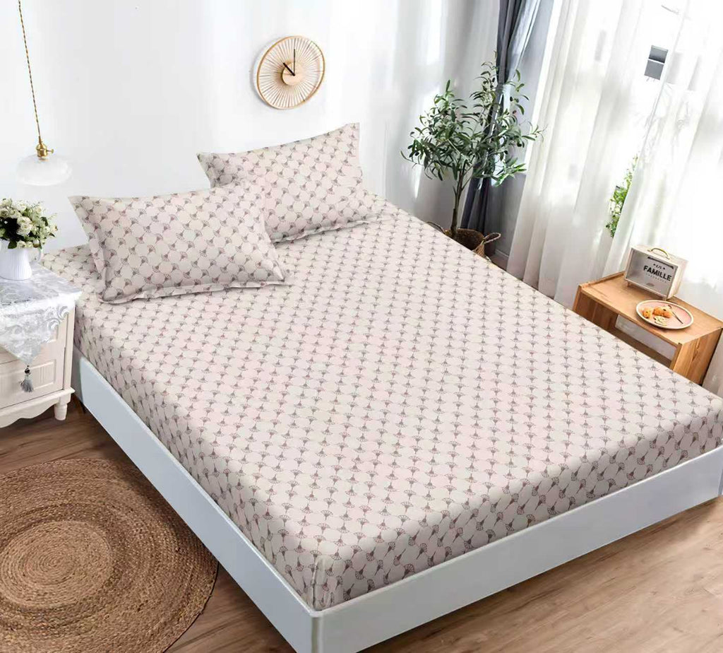 cearceaf cu elastic bumbac finet pat dublu roz geometric CFJ106