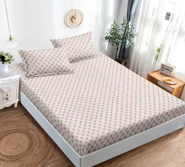 cearceaf cu elastic bumbac finet pat dublu roz geometric CFJ106