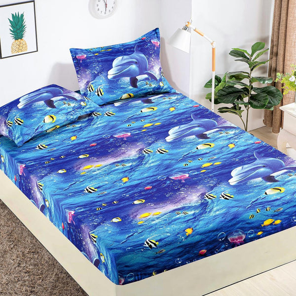 Huse Pat cu Elastic Bumbac Finet Pat Dublu Albastre Pesti CFJ234