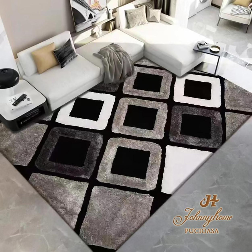 Covoare Elegante Sufragerie si Dormitor Negre Gri Geometric AF01