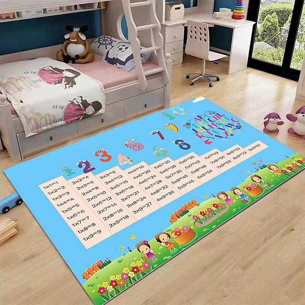 Covoare Antiderapante Educative Copii 80x150 cm Albastre Tabla Inmultirii Litere AC04