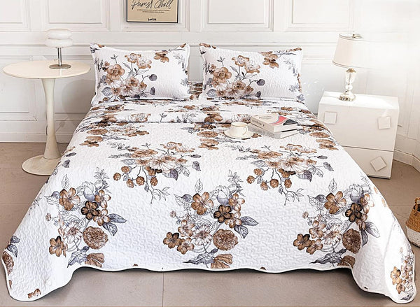 cuverturi de pat matlasate 1+1 gratis alb flori CM206A