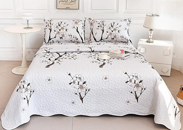 cuverturi de pat matlasate 1+1 gratis alb flori CM206B