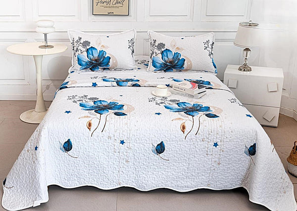 cuverturi de pat matlasate 1+1 gratis alb albastru CM218A