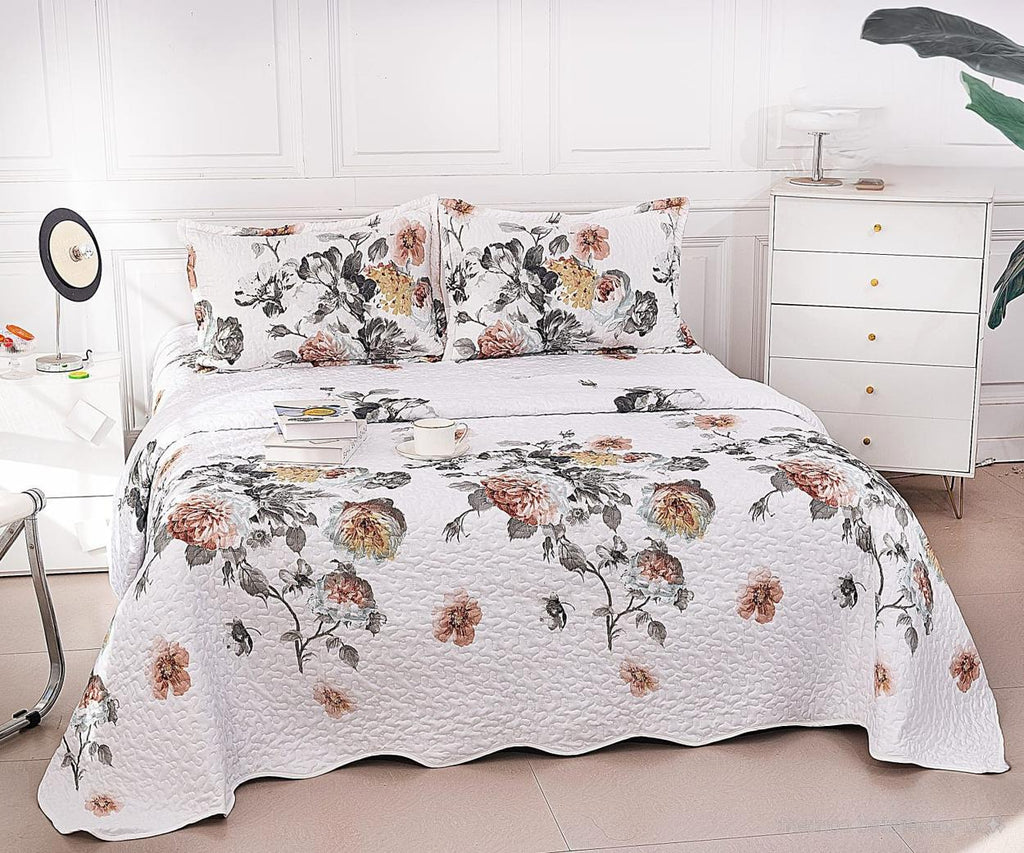 Cuverturi de Pat Matlasate 1+1 Gratis Albe Floral CM225B