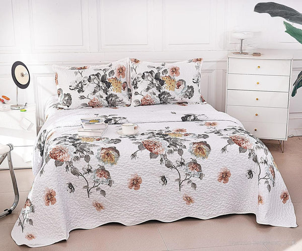 Cuverturi de Pat Matlasate 1+1 Gratis Albe Floral CM225B