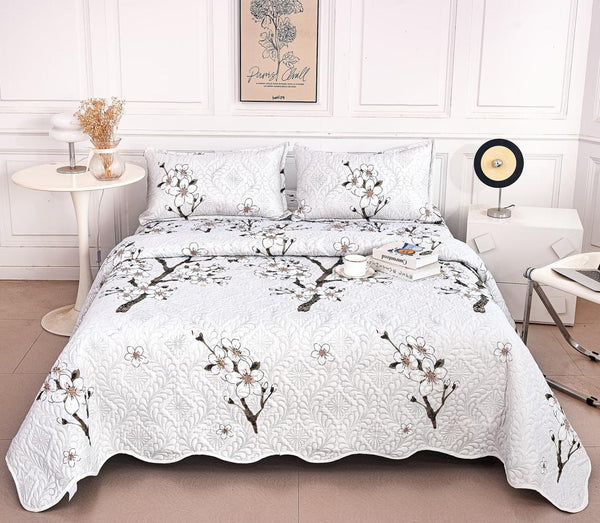 Cuverturi de Pat Matlasate 1+1 Gratis Albe Floral CM301A