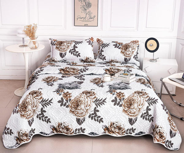 Cuverturi de Pat Matlasate 1+1 Gratis Albe Floral CM321B