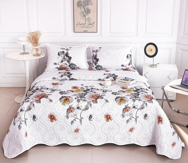 Cuverturi de Pat Matlasate 1+1 Gratis Albe Floral CM323A