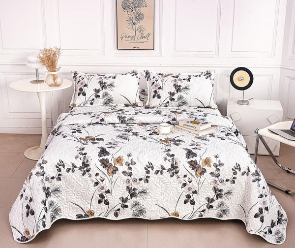 Cuverturi de Pat Matlasate 1+1 Gratis Albe Flori CM301B