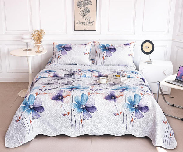 Cuverturi de Pat Matlasate 1+1 Gratis Albe Floral CM335B