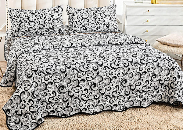 cuverturi de pat matlasate 1+1 gratis abstract alb negru CM212B