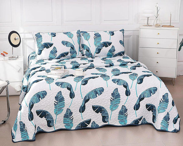 Cuverturi de Pat Matlasate 1+1 Gratis Albe Frunze CM211B