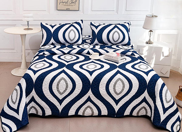 cuverturi de pat matlasate 1+1 gratis albastru alb abstract CM216A 