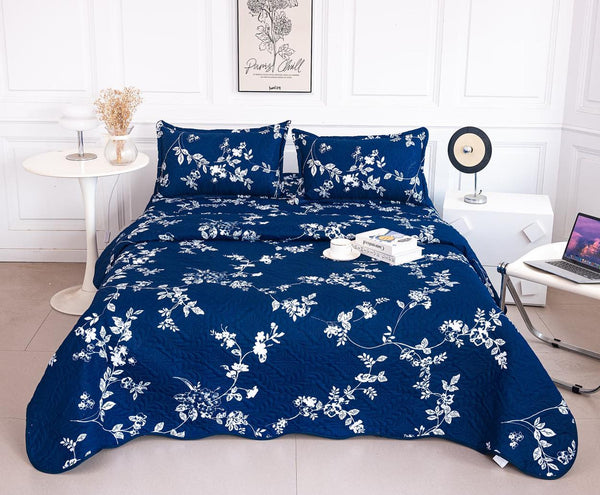 Cuverturi de Pat Matlasate 1+1 Gratis Albastre Flori CM351A