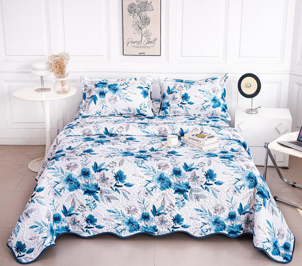 Cuverturi de Pat Matlasate 1+1 Gratis Albe Albastre Floral CM325A