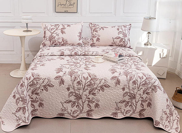 cuverturi de pat matlasate 1+1 gratis bej flori CM205A