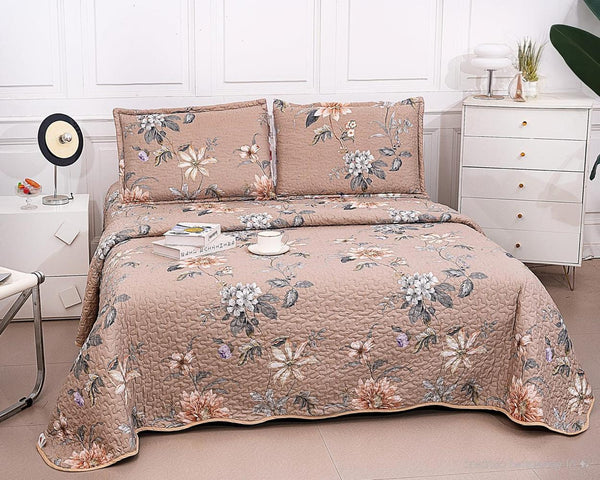 Cuverturi de Pat Matlasate 1+1 Gratis Bej Floral CM253B