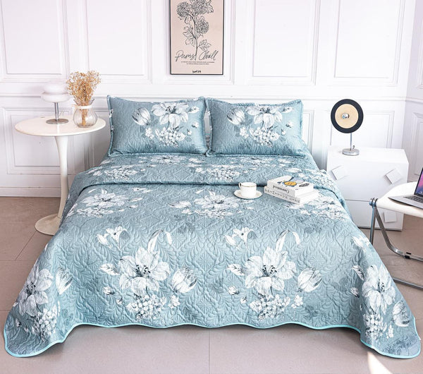Cuverturi de Pat Matlasate 1+1 Gratis Albastru Floral CM315B