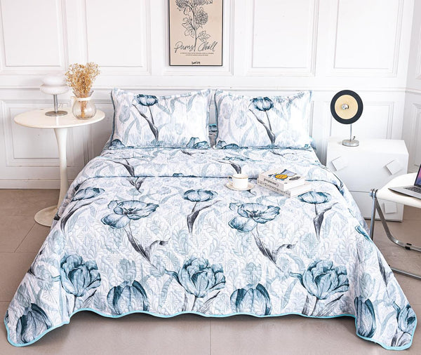 Cuverturi de Pat Matlasate 1+1 Gratis Albastru Floral CM315A