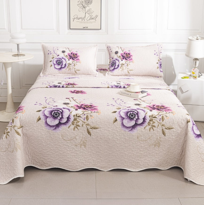cuverturi de pat matlasate 1+1 gratis crem floral CM238A
