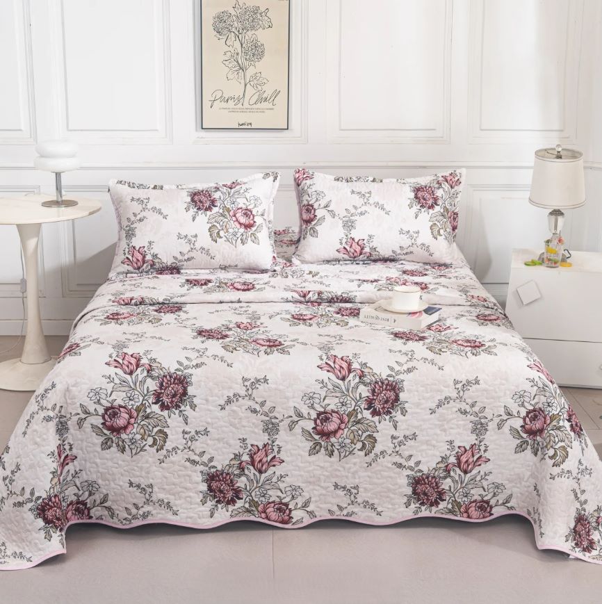 cuverturi de pat matlasate 1+1 gratis crem floral CM244A