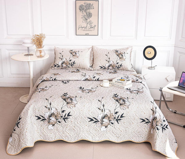 Cuverturi de Pat Matlasate 1+1 Gratis Crem Floral CM343B