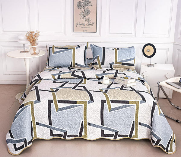 Cuverturi de Pat Matlasate 1+1 Gratis Crem Geometric CM307A