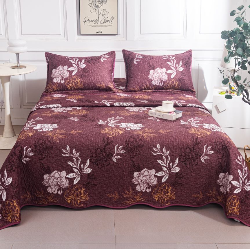 cuverturi de pat matlasate 1+1 gratis grena floral CM232B