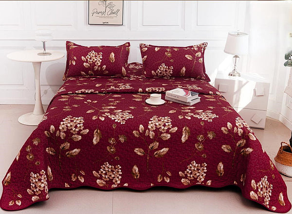 cuverturi de pat matlasate 1+1 gratis grena flori CM202A