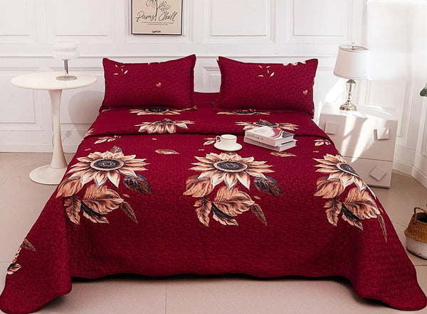 cuverturi de pat matlasate 1+1 gratis grena flori CM202B